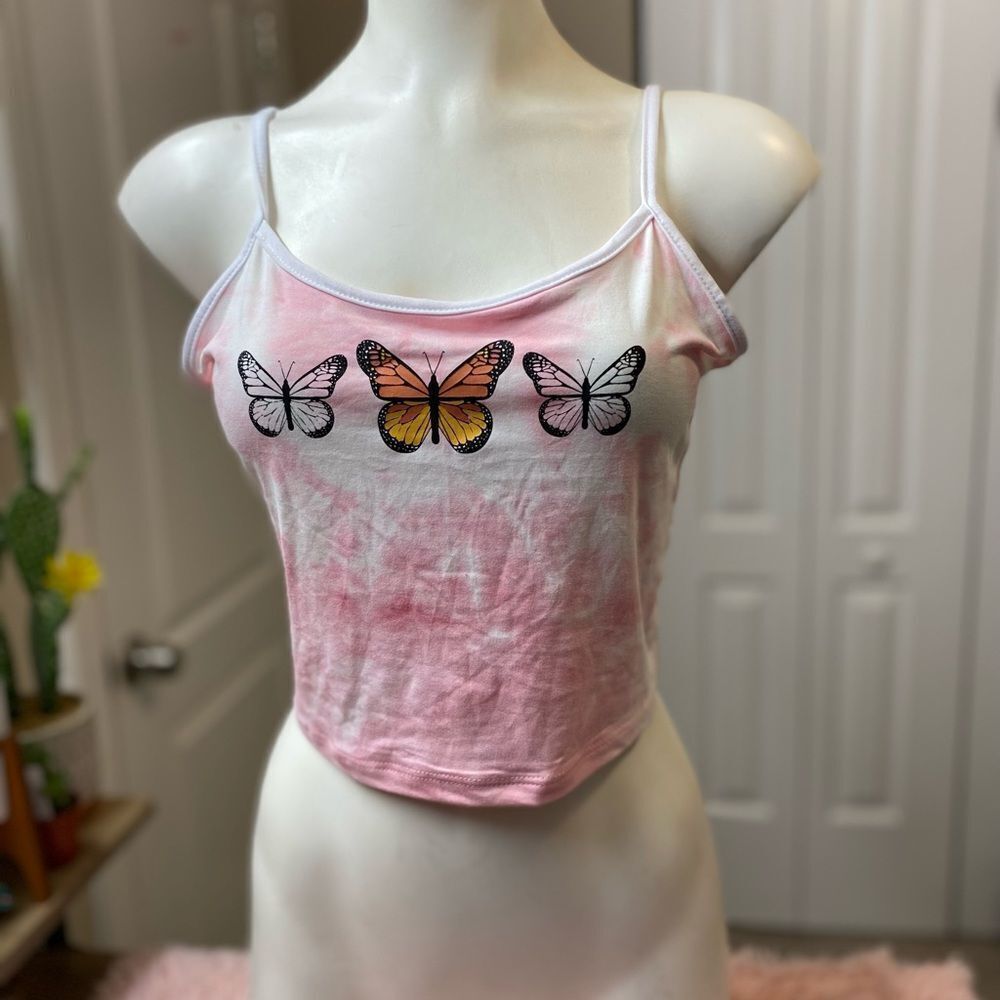 Pink Tank top butterfly size large